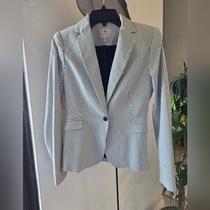 White & Black/drkblue Striped Women’s Blazer - Classic Tailored Jacket